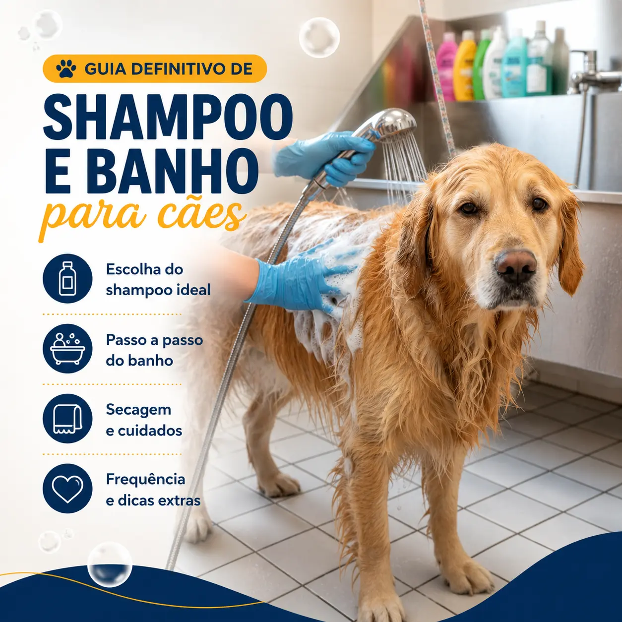 Cão sendo banhado