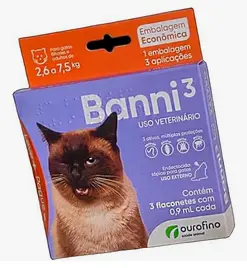 Antipulgas Ourofino Banni 3 para Gatos de 2,6 a 7,5 Kg – 3 pipetas