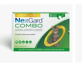 Nexgard COMBO Antipulgas, Sarnas e Vermes para Gatos de 2,5 a 7,5 kg – 3 aplicadores