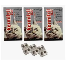 Vermitril Gatos – Anti Pulgas, Carrapatos, Vermes, Sarnas – 12 Comprimidos