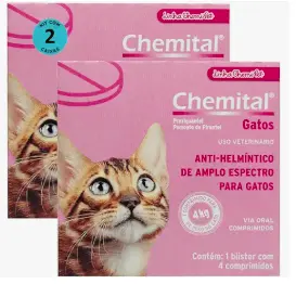 Chemital Com 4 Comprimidos Chemitec Vermífugo Para Gatos Kit Com 2 Cx