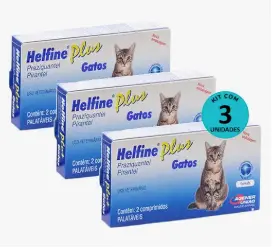 Kit 3 Vermífugo Helfine Plus Gatos Agener com 2 Comprimidos