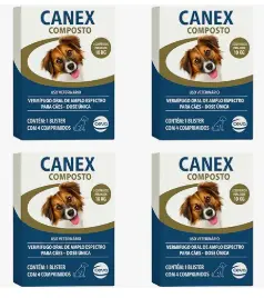 Kit com 4 Caixas Vermífugo Canex Composto para Cães 4 Comprimidos em cada caixa Multicoloridos Anti verme Casa Buritis
