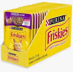 Pack Nestlé Purina Friskies Ração Úmida Para Gatos Adultos Cordeiro Ao Molho – Com 15 Sachês 85g