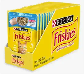 Pack Ração Úmida Friskies Para Gatos Adultos Sabor Peixe Branco Ao Molho – Com 15 Sachês 85g