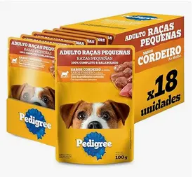 Pack Ração Úmida Pedigree Sachê Cordeiro ao Molho para Cães Adultos de Raças Pequenas 100 g – 18 unidades