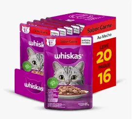 Pack Ração Úmida Whiskas Sachê Carne ao Molho para Gatos Adultos – Leve 20 Pague 16