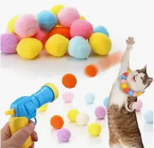 Aiersa Lançador de bola de brinquedo para gatos, pistola de tiro de bola de pelúcia com 20 bolas de pompom, brinquedo interativo para buscar gatos em ambientes internos