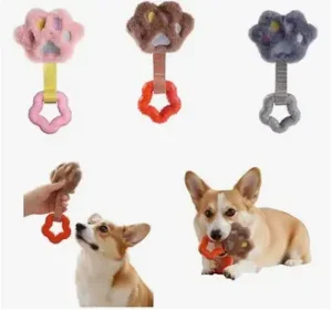 Brinquedo Interativo para Cães com Mordedor e Pata de Pelúcia, Borracha Texturizada e Alça Reforçada, Pequeno e Médio Porte