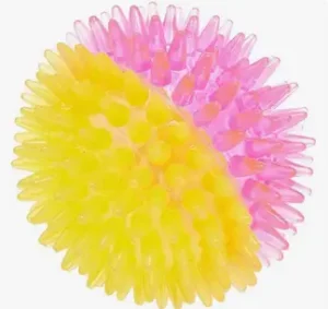 JAMBO PET Bolinha Para Cachorro Com Espinhos Macios Pequena Com Som Ideal Para Atividade Física, Facilita A Limpeza Dental E Fortalecimento Da Gengiva, Diversas Cores (Rosa e Amarelo)