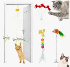 Kit 2 Brinquedo Para Gato Elástico Pendura Porta Ratinho Mola com ventosa