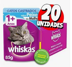 Packs de Ração Úmida Whiskas Sachê para Gatos Adultos Castrados, Peixe ao Molho, 40 Sachês de 85 g
