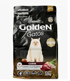 Premier Pet Ração Golden para Gatos Adultos Castrados, Raça Adulto, Sabor Carne, 3kg