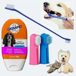 Kit De Higiene Bucal Para Cães E Gatos – Escova Dupla + 2 Dedeiras + Gel Dental